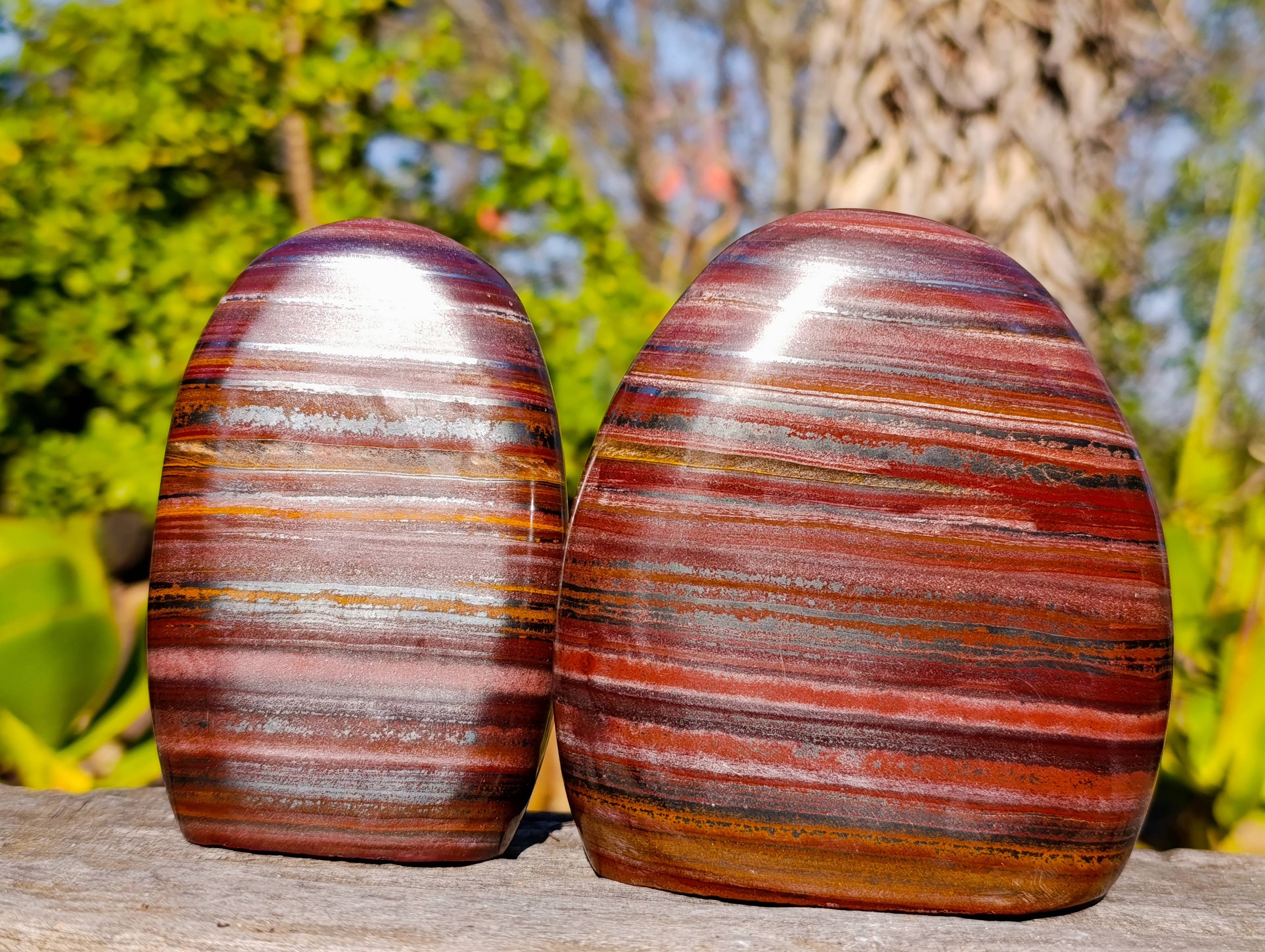 Polished Banded Tiger Iron Jasper Standing Free Forms x 2 From South Africa - Toprock Gemstones and Minerals 