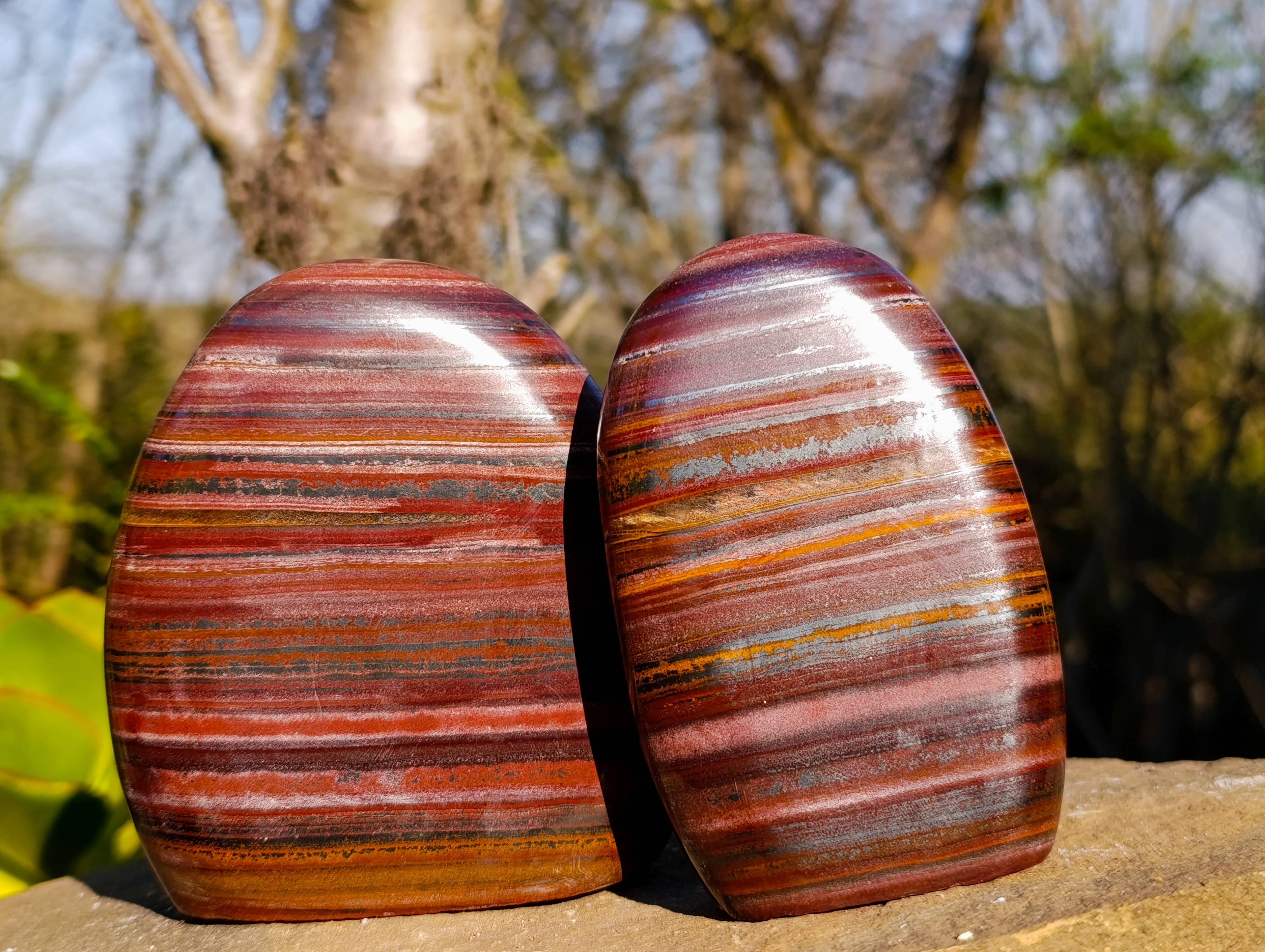 Polished Banded Tiger Iron Jasper Standing Free Forms x 2 From South Africa - Toprock Gemstones and Minerals 