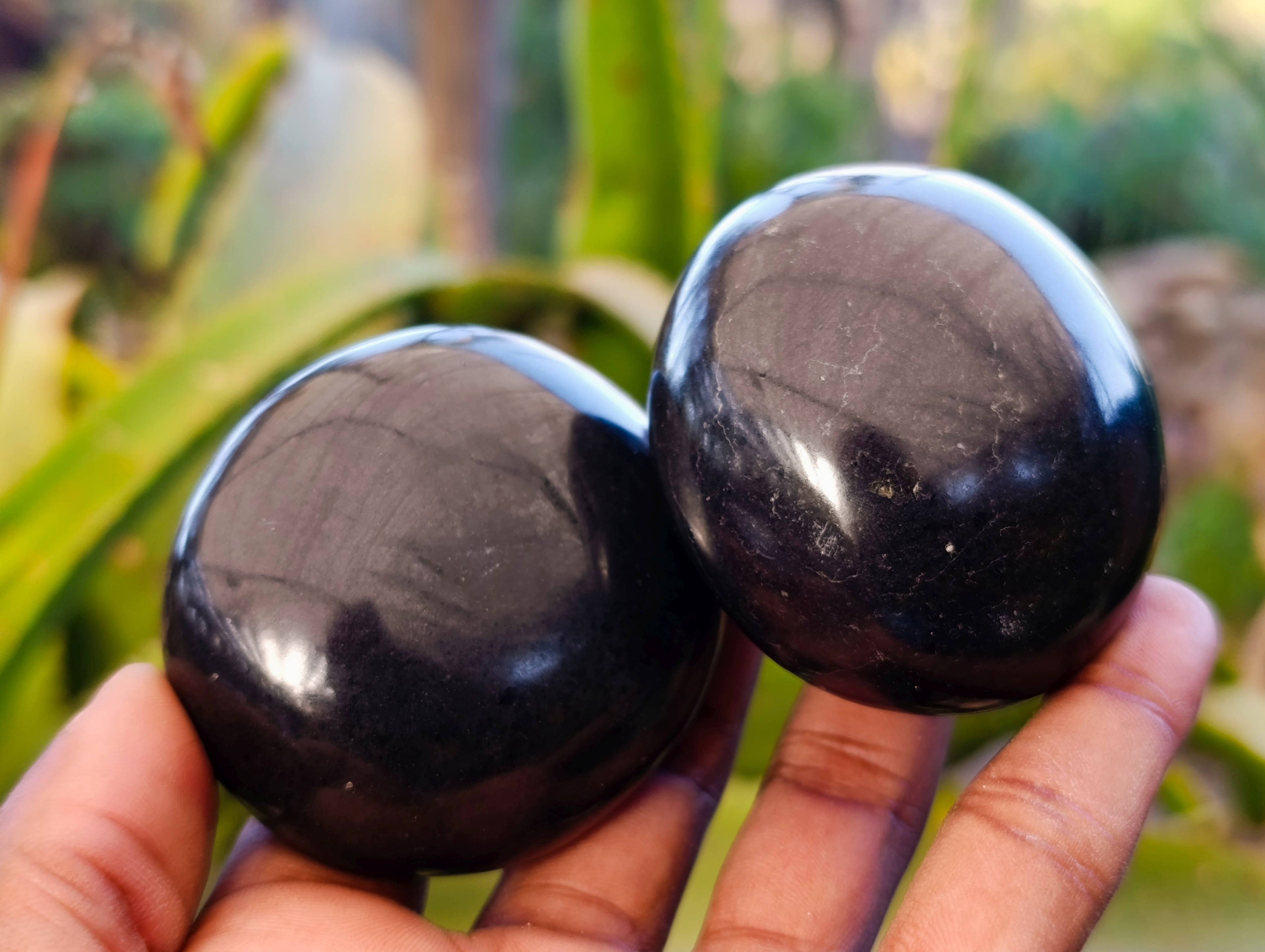 Polished Black Basalt Palm Stones x 6 From Madagascar - Toprock Gemstones and Minerals 