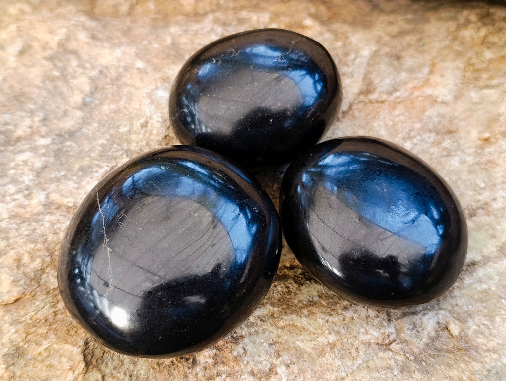 Polished Black Basalt Palm Stones x 6 From Madagascar - Toprock Gemstones and Minerals 