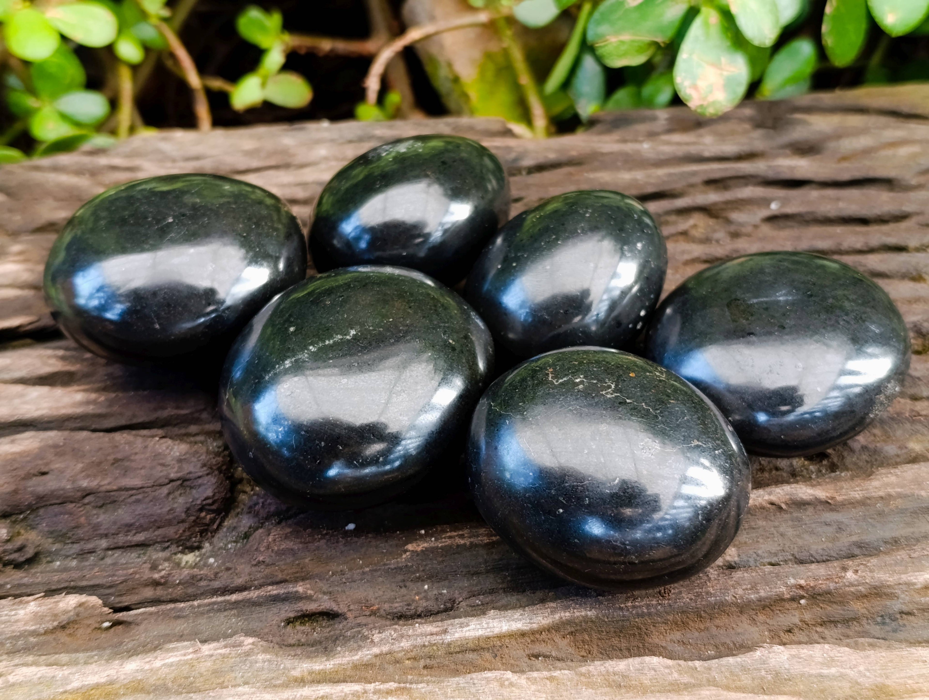 Polished Black Basalt Palm Stones x 6 From Madagascar - Toprock Gemstones and Minerals 