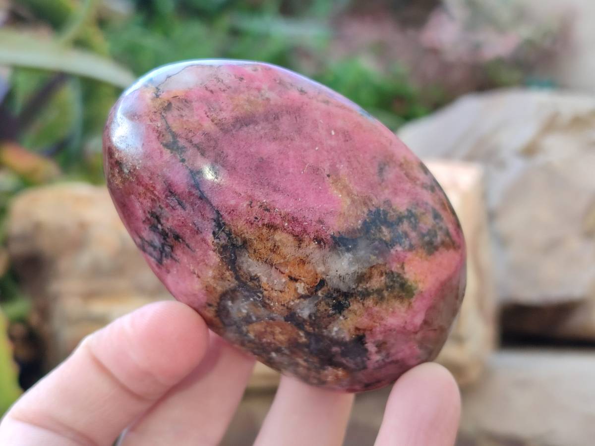 Polished Rhodonite Palm Stones x 6 From Rhusinga, Zimbabwe - Toprock Gemstones and Minerals 