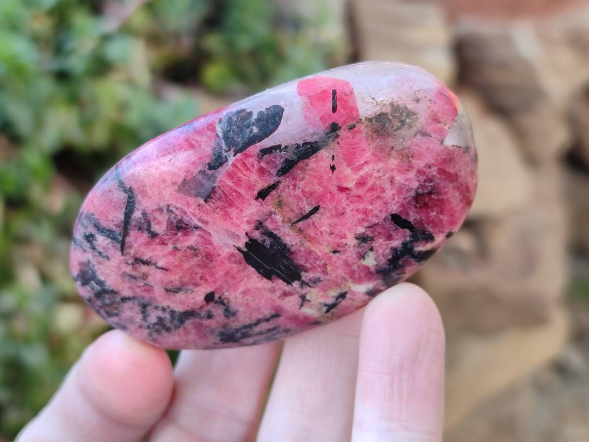 Polished Rhodonite Palm Stones x 6 From Rhusinga, Zimbabwe - Toprock Gemstones and Minerals 