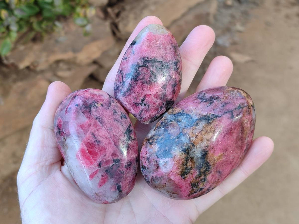 Polished Rhodonite Palm Stones x 6 From Rhusinga, Zimbabwe - Toprock Gemstones and Minerals 