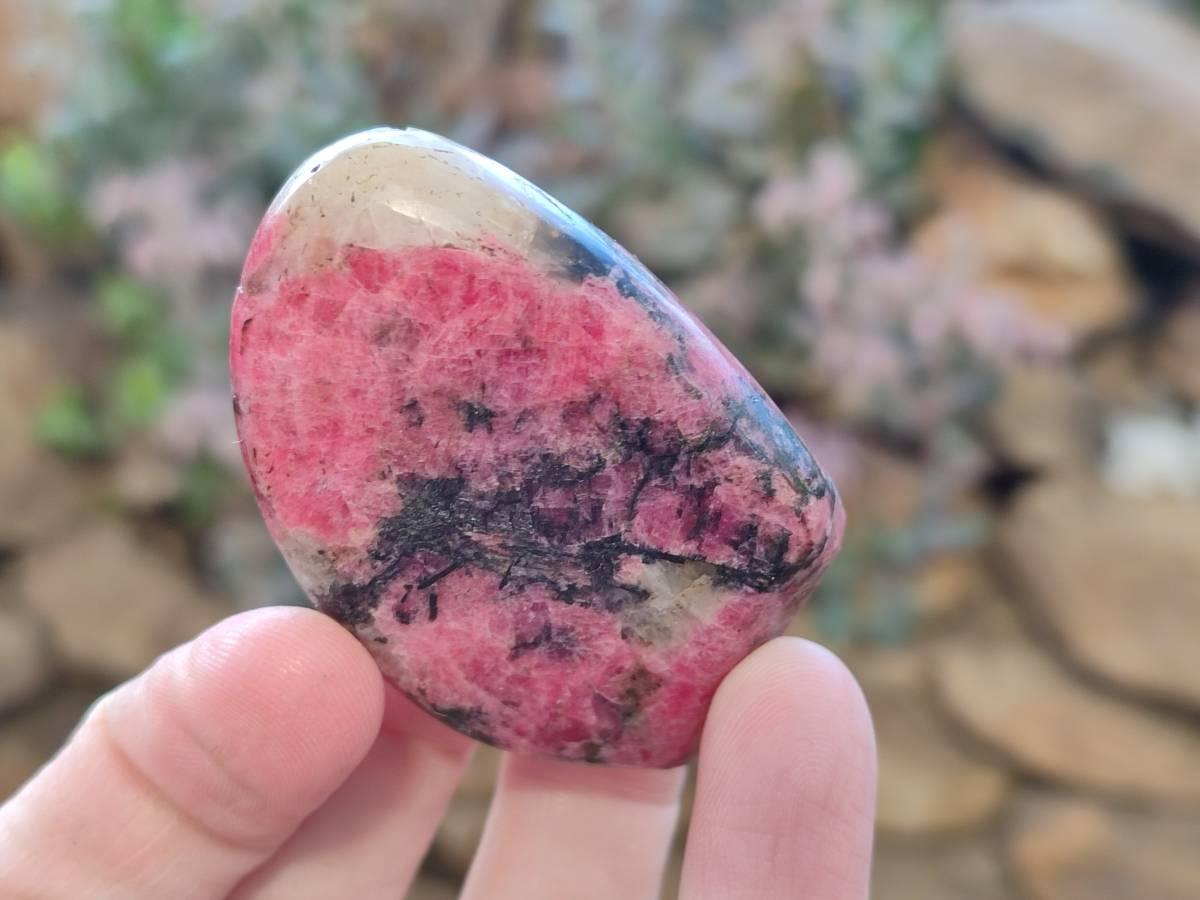 Polished Rhodonite Palm Stones x 6 From Rhusinga, Zimbabwe - Toprock Gemstones and Minerals 
