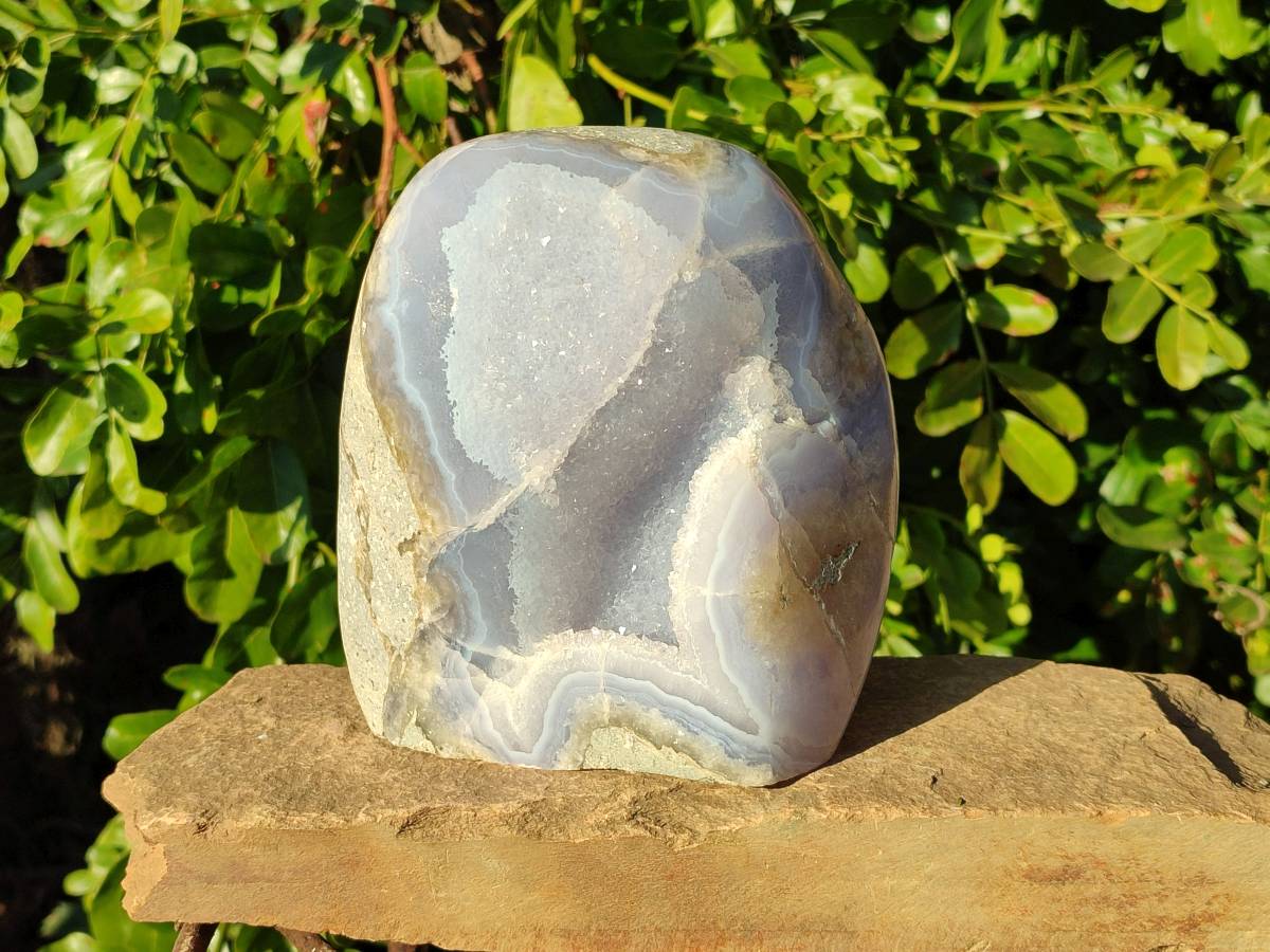 Polished Blue Lace Agate Standing Free Form x 1 From Malawi - Toprock Gemstones and Minerals 