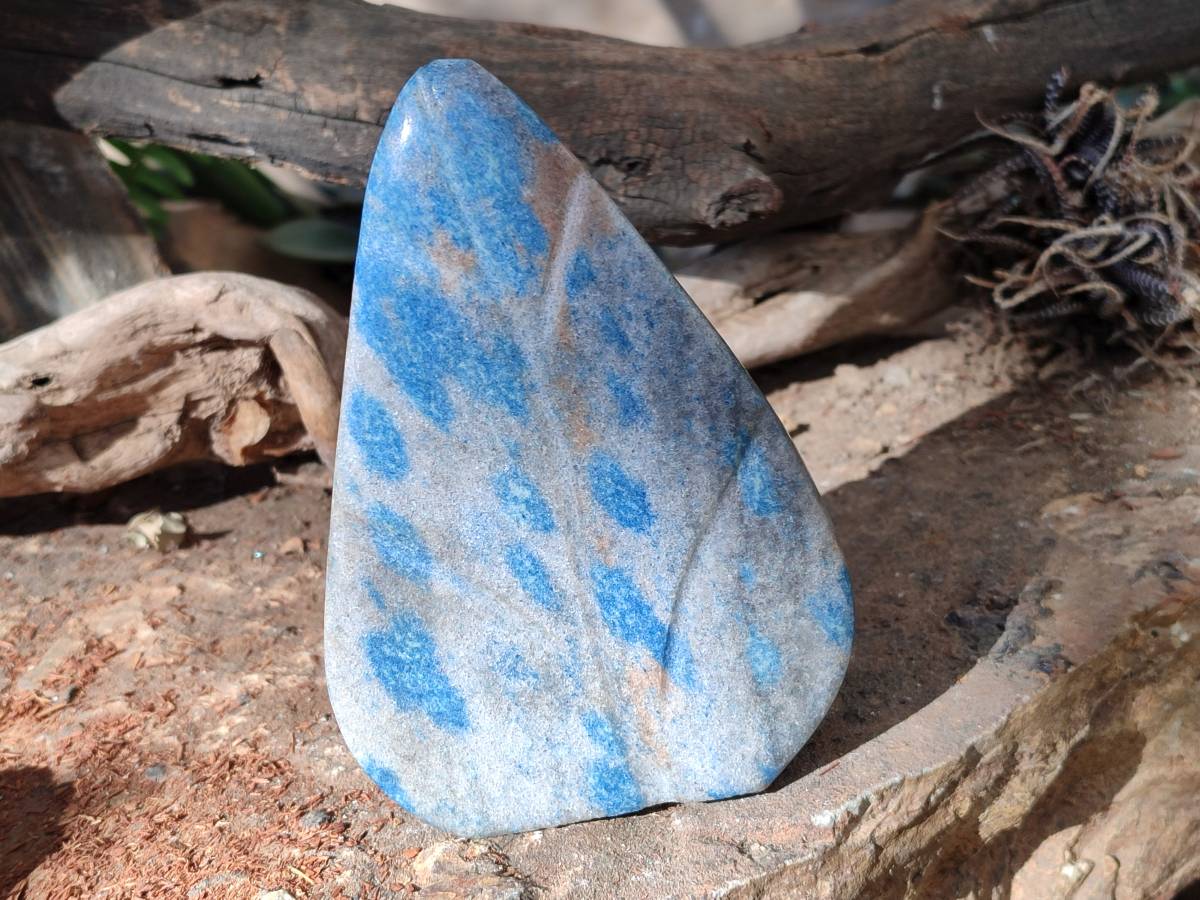 Polished Blue Spinel Spotted Standing Leaf Sculptures x 2 From Madagascar - Toprock Gemstones and Minerals 