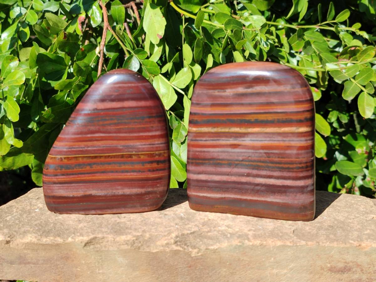 Polished Banded Tiger Iron Standing Free Forms x 4 From South Africa - Toprock Gemstones and Minerals 