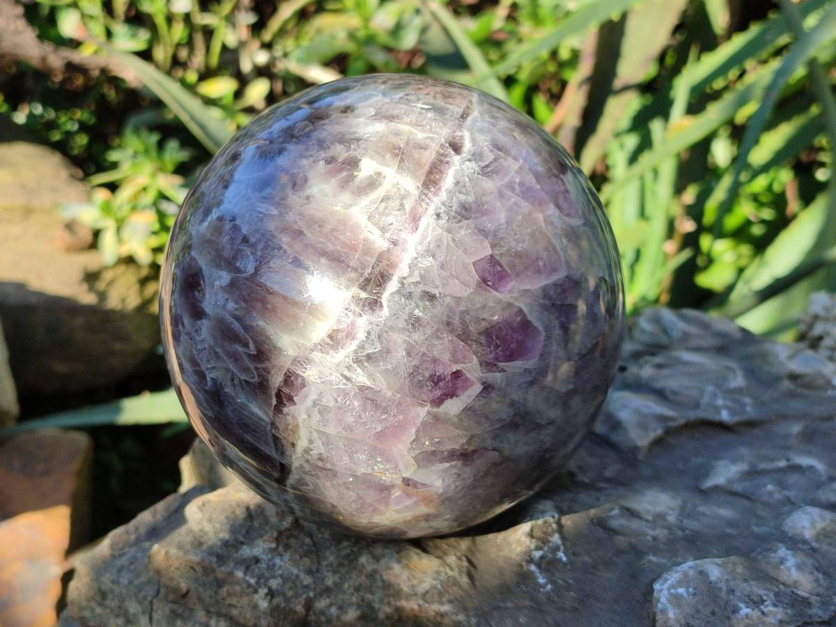Polished Smokey Chevron Amethyst Sphere x 1 from Ankazobe, Madagascar - Toprock Gemstones and Minerals 