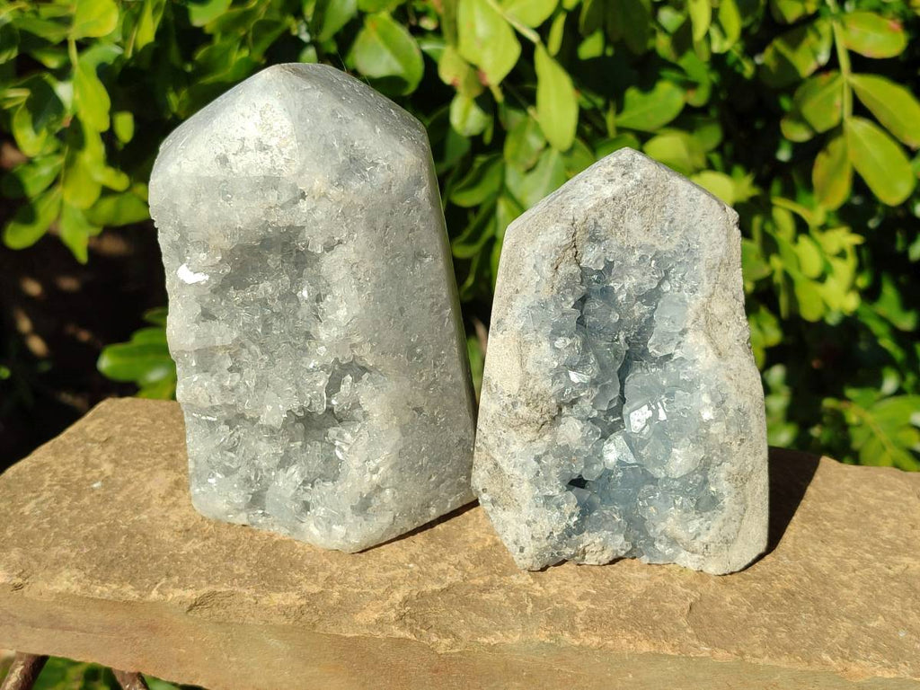 Polished Celestite Standing Free Forms x 2 From Sakoany, Madagascar - Toprock Gemstones and Minerals 