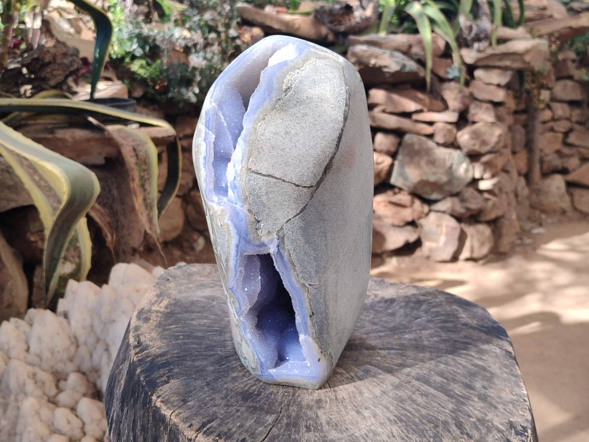 Polished Blue Lace Agate Standing Free Form x 1 From Malawi - Toprock Gemstones and Minerals 