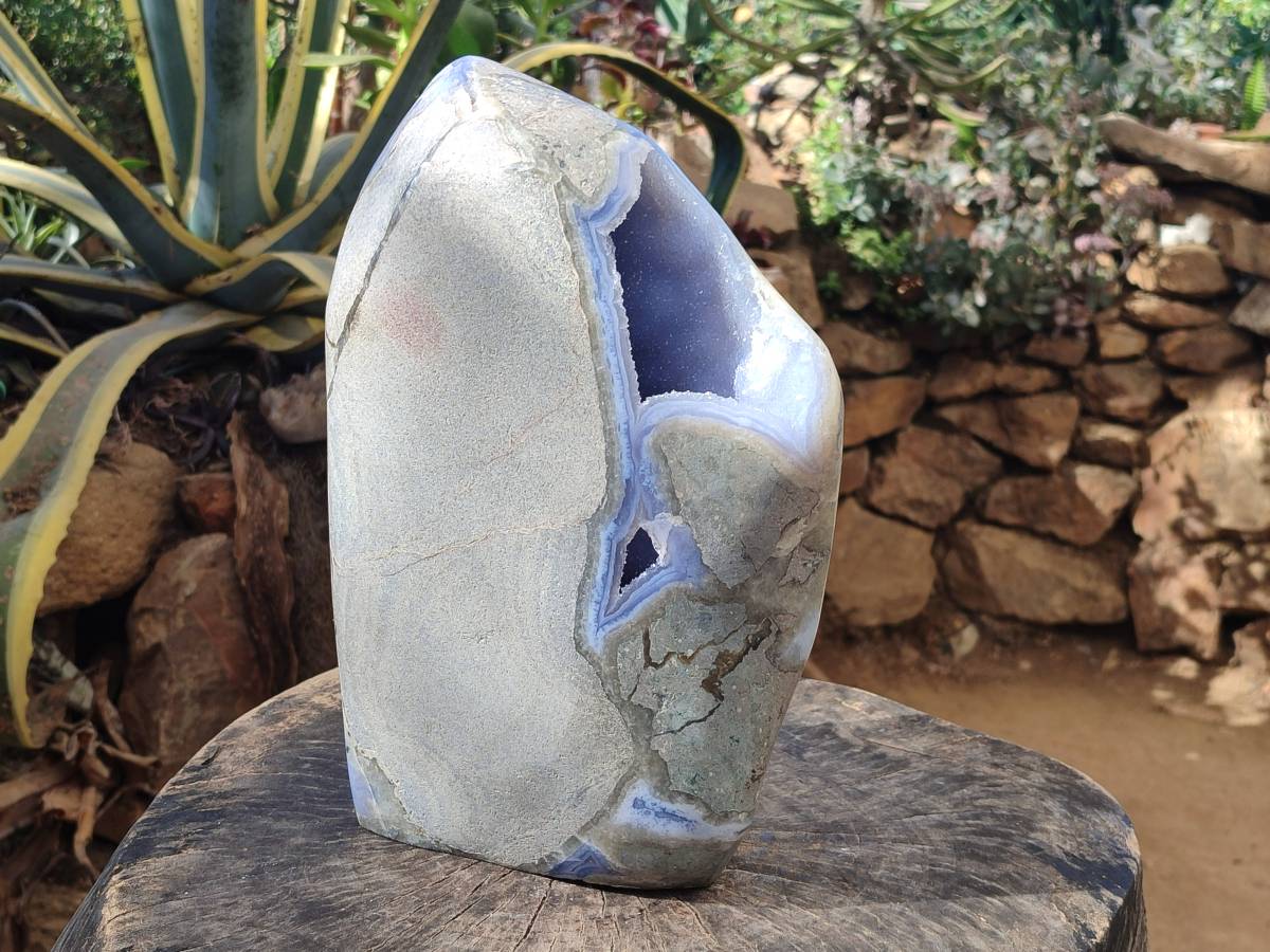 Polished Blue Lace Agate Standing Free Form x 1 From Malawi - Toprock Gemstones and Minerals 
