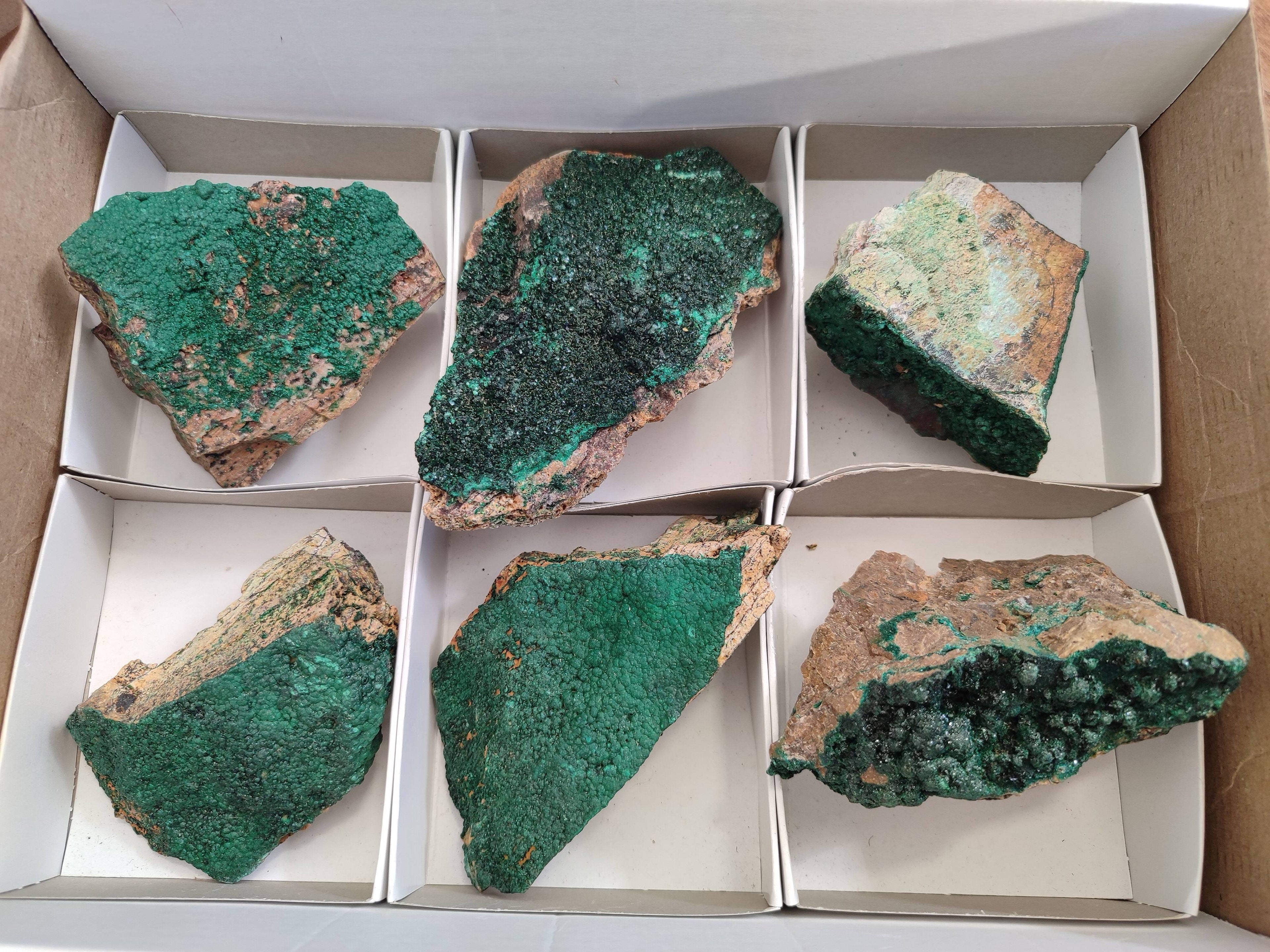 Natural Crystalline Malachite Specimens x 6 From Congo - Toprock Gemstones and Minerals 