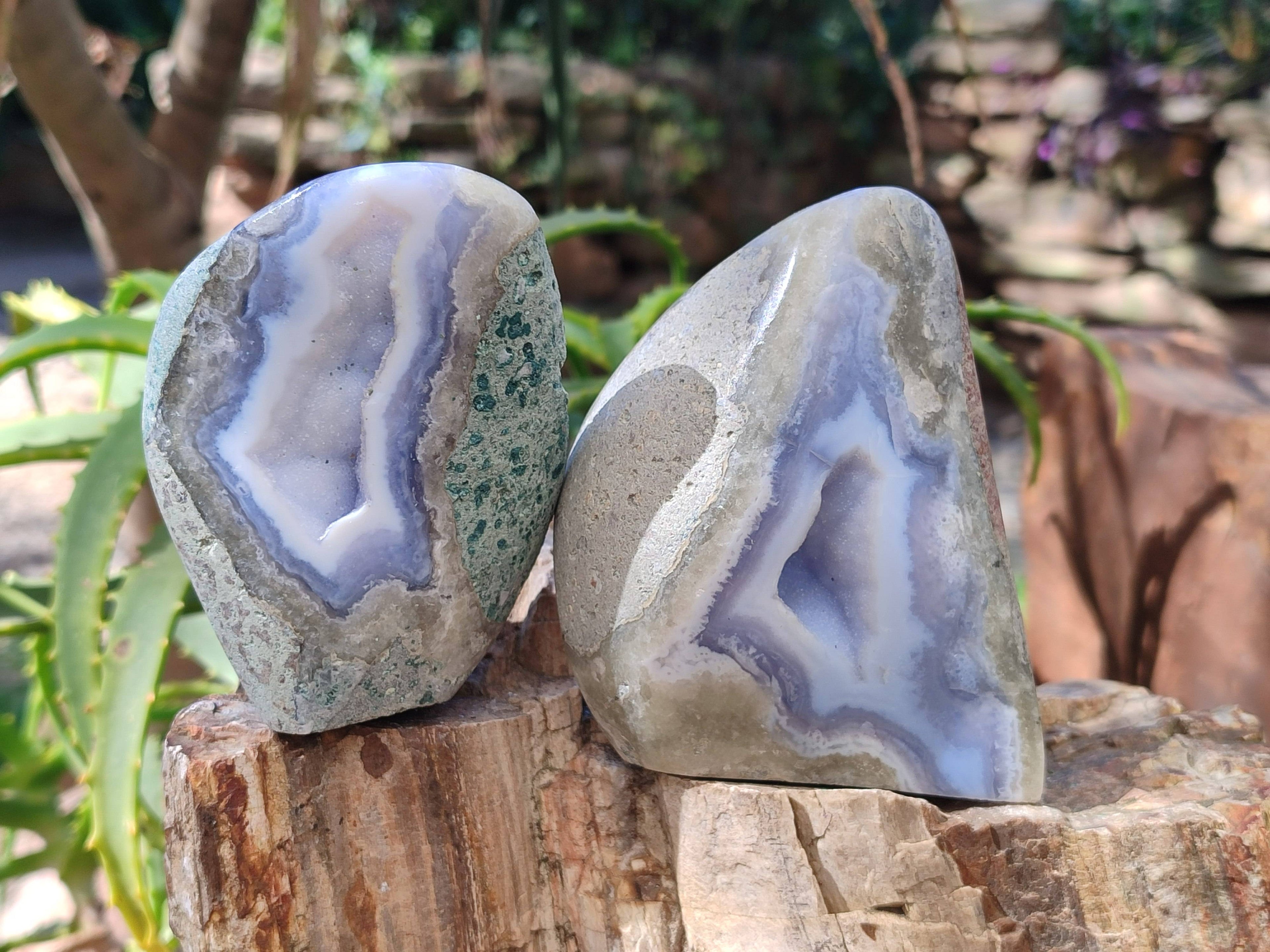 Polished Blue Lace Agate Stranding Free Forms x 3 From Malawi - Toprock Gemstones and Minerals 