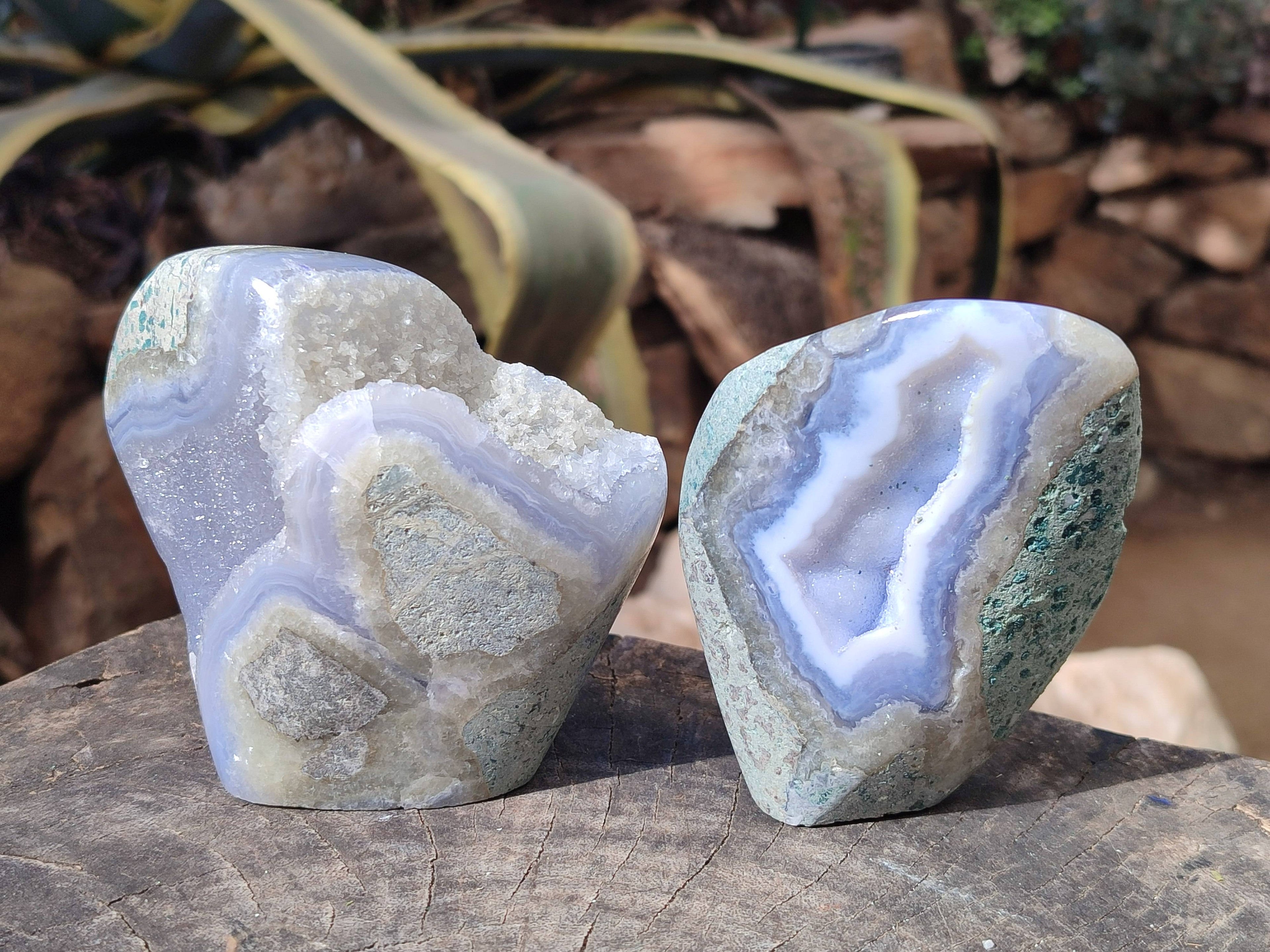 Polished Blue Lace Agate Stranding Free Forms x 3 From Malawi - Toprock Gemstones and Minerals 