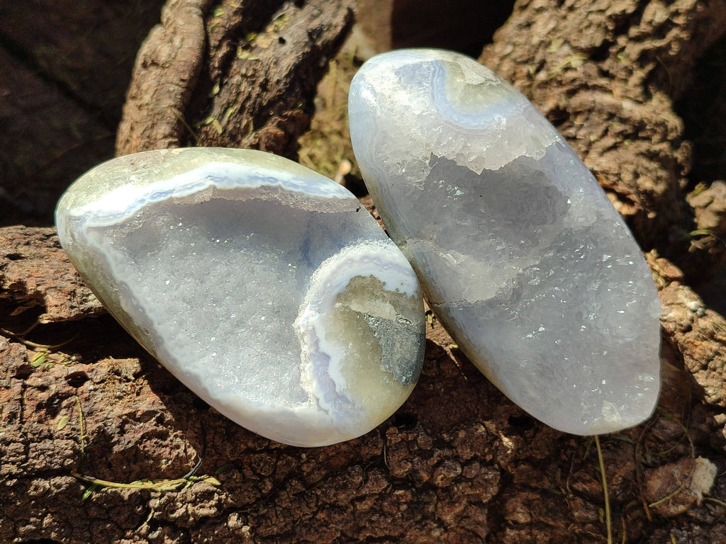 Polished Blue Lace Agate Standing Free Forms x 6 From Malawi - Toprock Gemstones and Minerals 