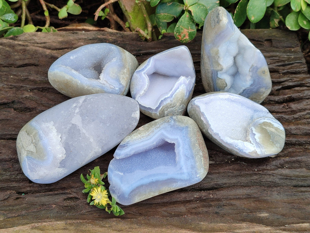 Polished Blue Lace Agate Standing Free Forms x 6 From Malawi - Toprock Gemstones and Minerals 