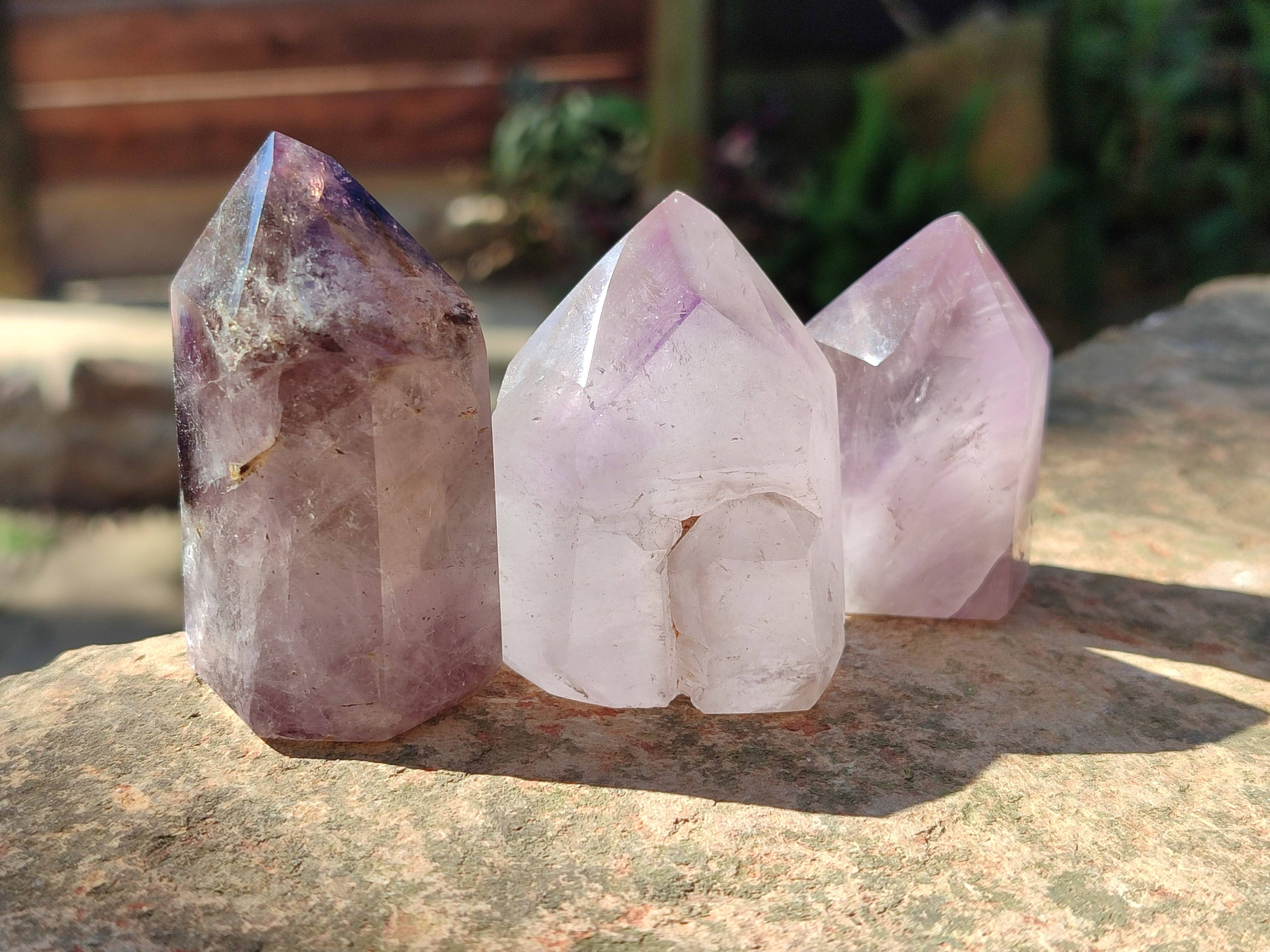 Polished Window Amethyst Crystals x 12 From Madagascar - Toprock Gemstones and Minerals 