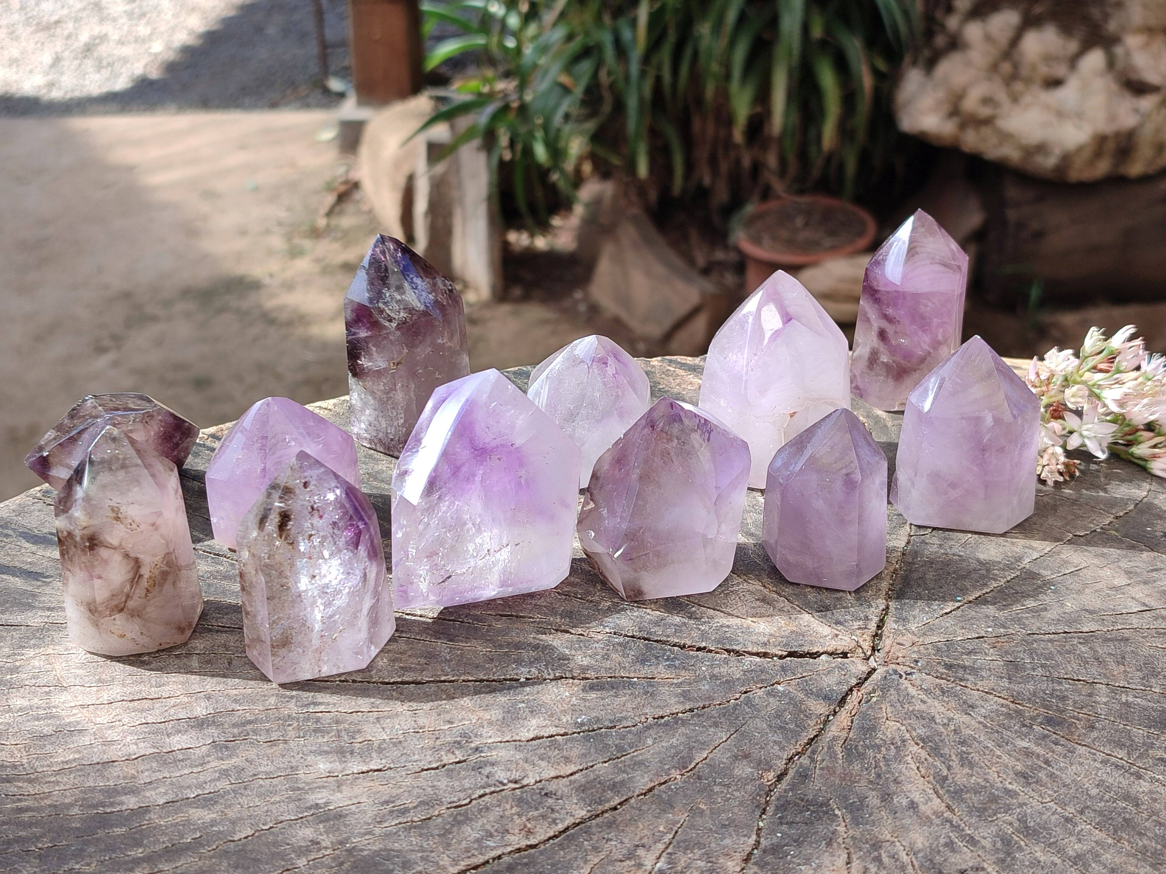 Polished Window Amethyst Crystals x 12 From Madagascar - Toprock Gemstones and Minerals 