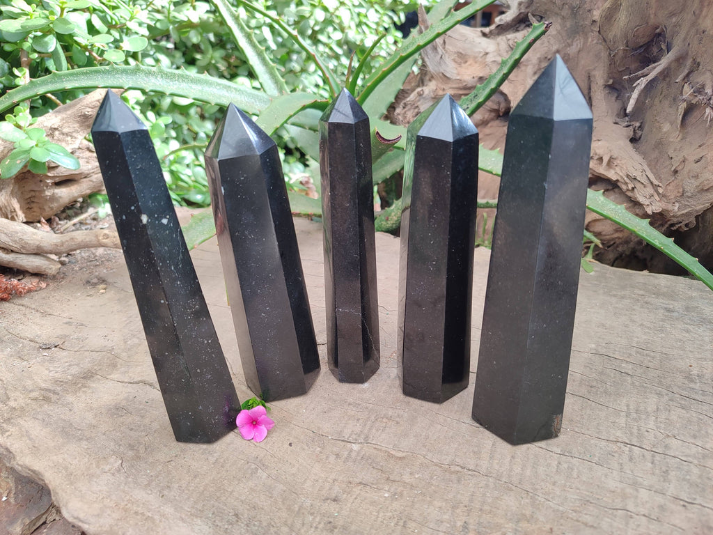 Polished Black Basalt Points x 5 From Madagascar - Toprock Gemstones and Minerals 