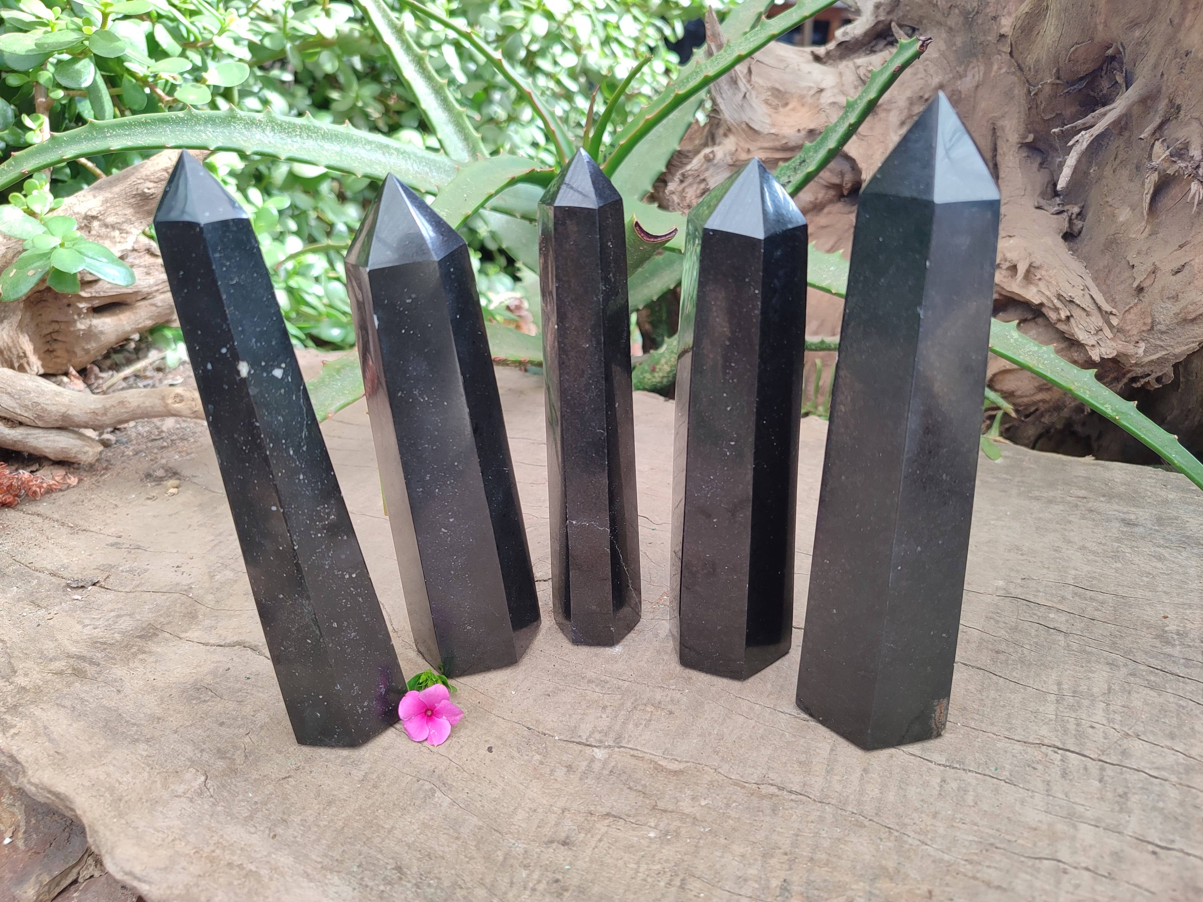 Polished Black Basalt Points x 5 From Madagascar - Toprock Gemstones and Minerals 
