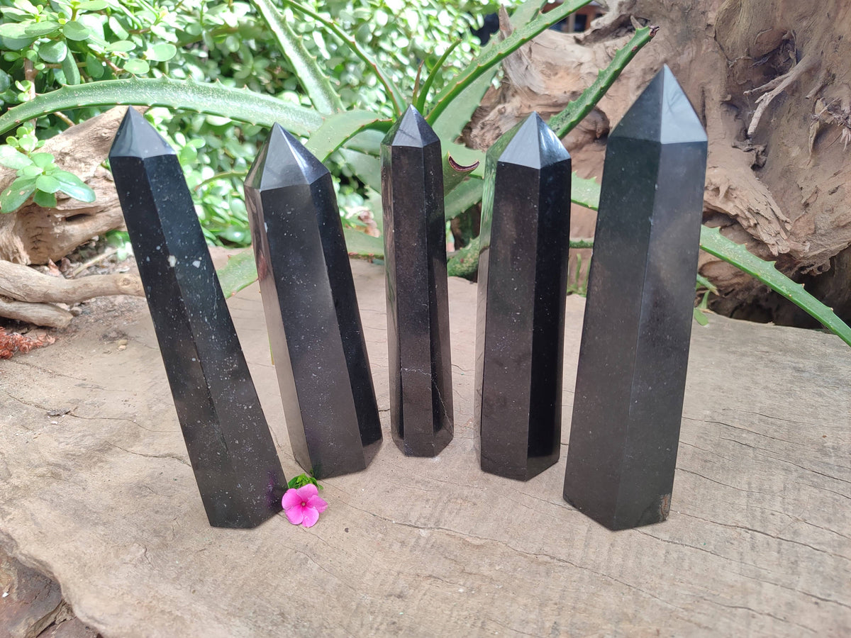 Polished Black Basalt Points x 5 From Madagascar - Toprock Gemstones and Minerals 