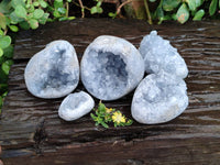 Polished Celestite Geodes x 5 From Sakoany, Madagascar