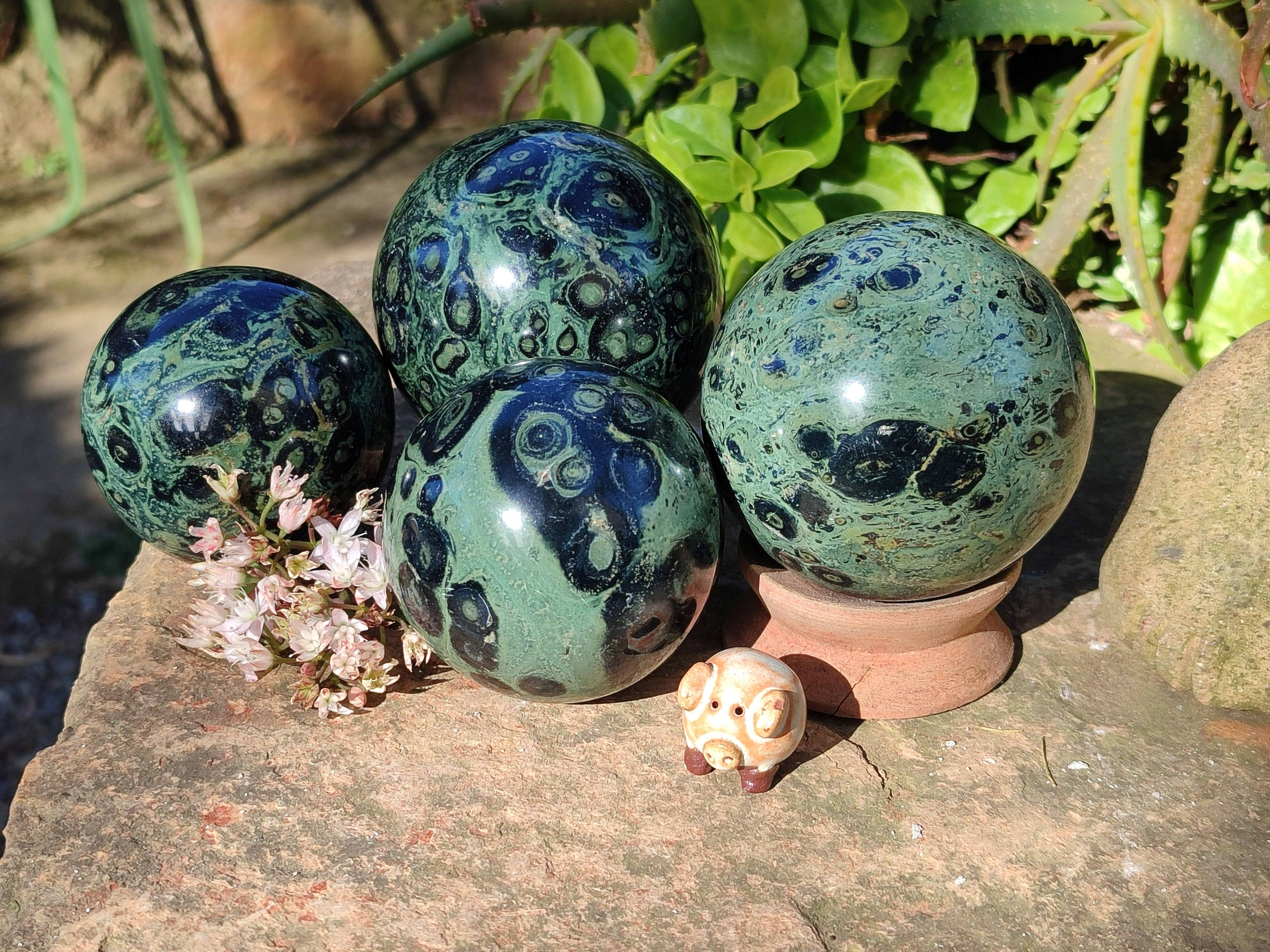 Polished Fossilized Stromatolite Jasper Spheres x 4 From Katsepy, Madagascar - Toprock Gemstones and Minerals 