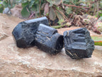 Natural Schorl Black Tourmaline Specimens x 12 From Zimbabwe - Toprock Gemstones and Minerals 
