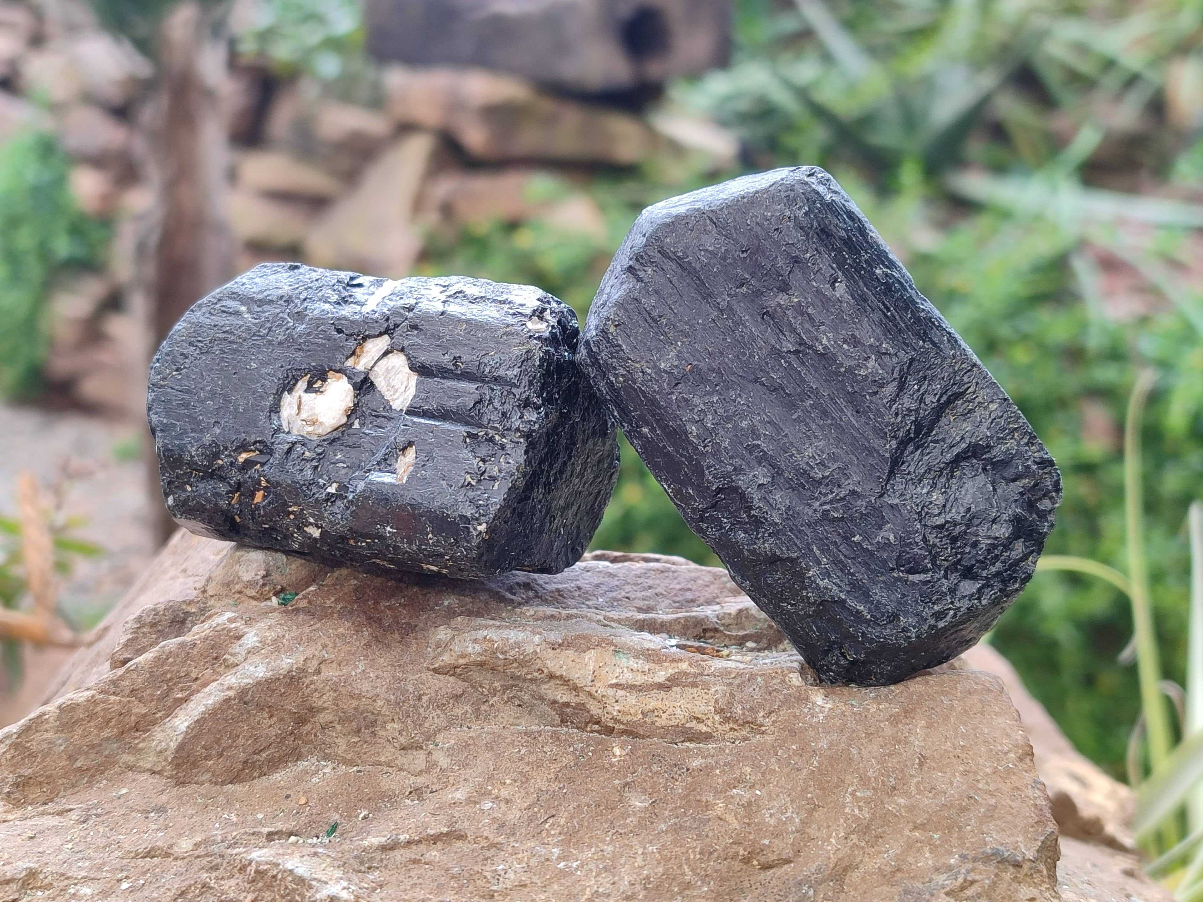 Natural Schorl Black Tourmaline Specimens x 12 From Zimbabwe - Toprock Gemstones and Minerals 