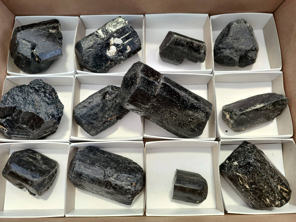 Natural Schorl Black Tourmaline Specimens x 12 From Zimbabwe - Toprock Gemstones and Minerals 