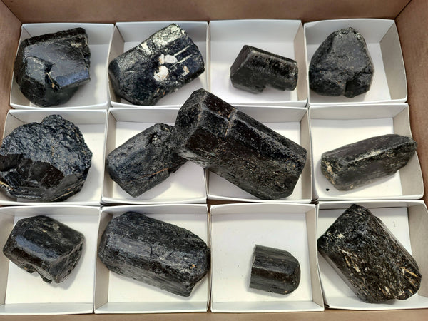 Natural Schorl Black Tourmaline Specimens x 12 From Zimbabwe