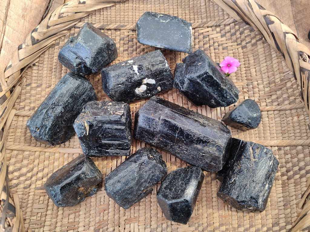 Natural Schorl Black Tourmaline Specimens x 12 From Zimbabwe - Toprock Gemstones and Minerals 
