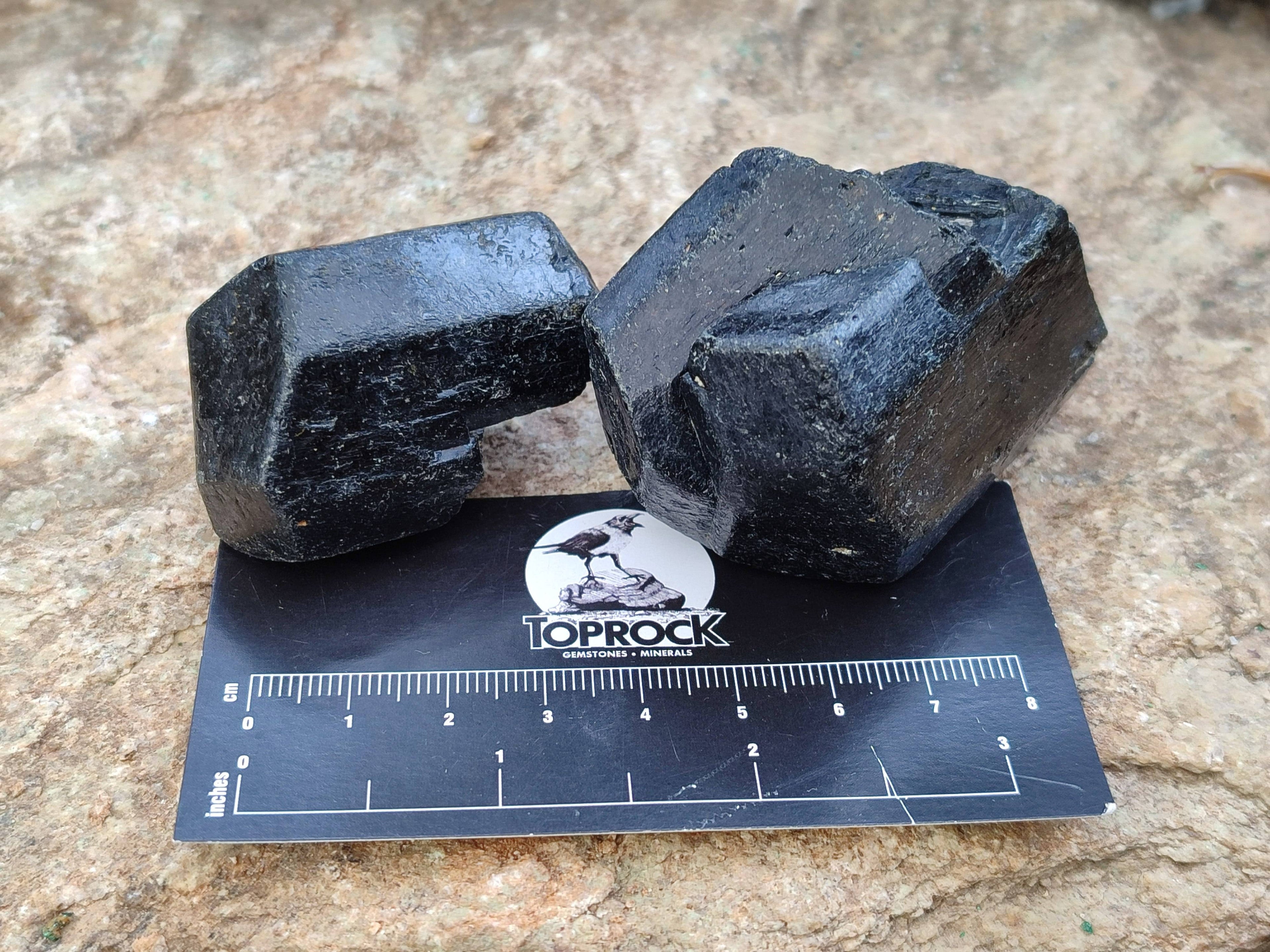 Natural Schorl Black Tourmaline Specimens x 12 From Zimbabwe - Toprock Gemstones and Minerals 