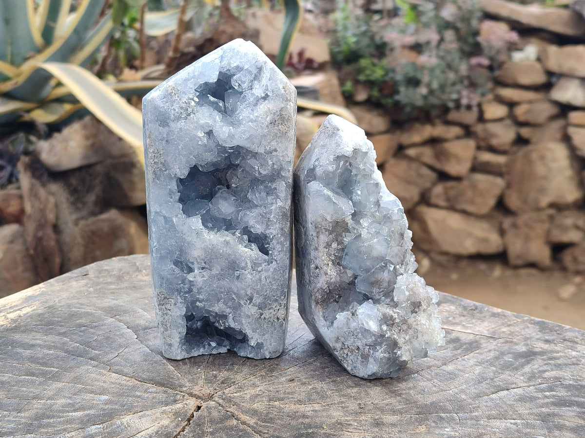 Polished Celestite Points x 2 From Sakoany, Madagascar - Toprock Gemstones and Minerals 