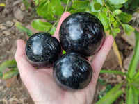 Polished Blue Spark Iolite Spheres x 3 From Ambatofinandrahana, Madagascar