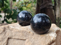Polished Blue Spark Iolite Spheres x 3 From Ambatofinandrahana, Madagascar