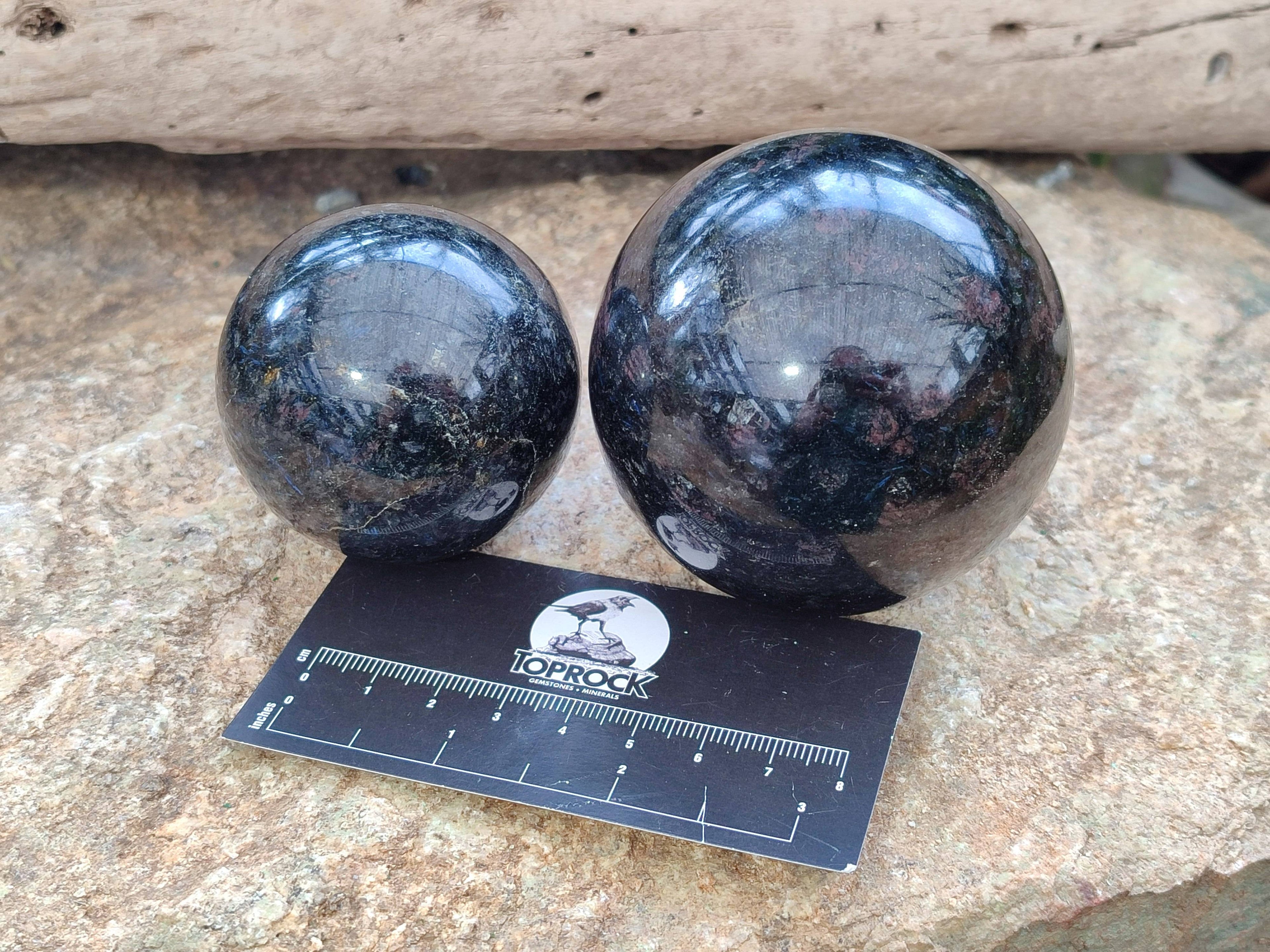 Polished Blue Spark Iolite Spheres x 3 From Ambatofinandrahana, Madagascar - Toprock Gemstones and Minerals 