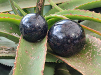 Polished Blue Spark Iolite Spheres x 3 From Ambatofinandrahana, Madagascar