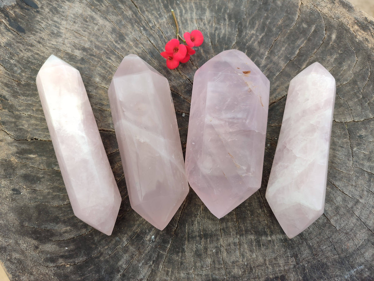 Polished Double Terminated Rose Quartz Points x 4 From Madagascar - Toprock Gemstones and Minerals 