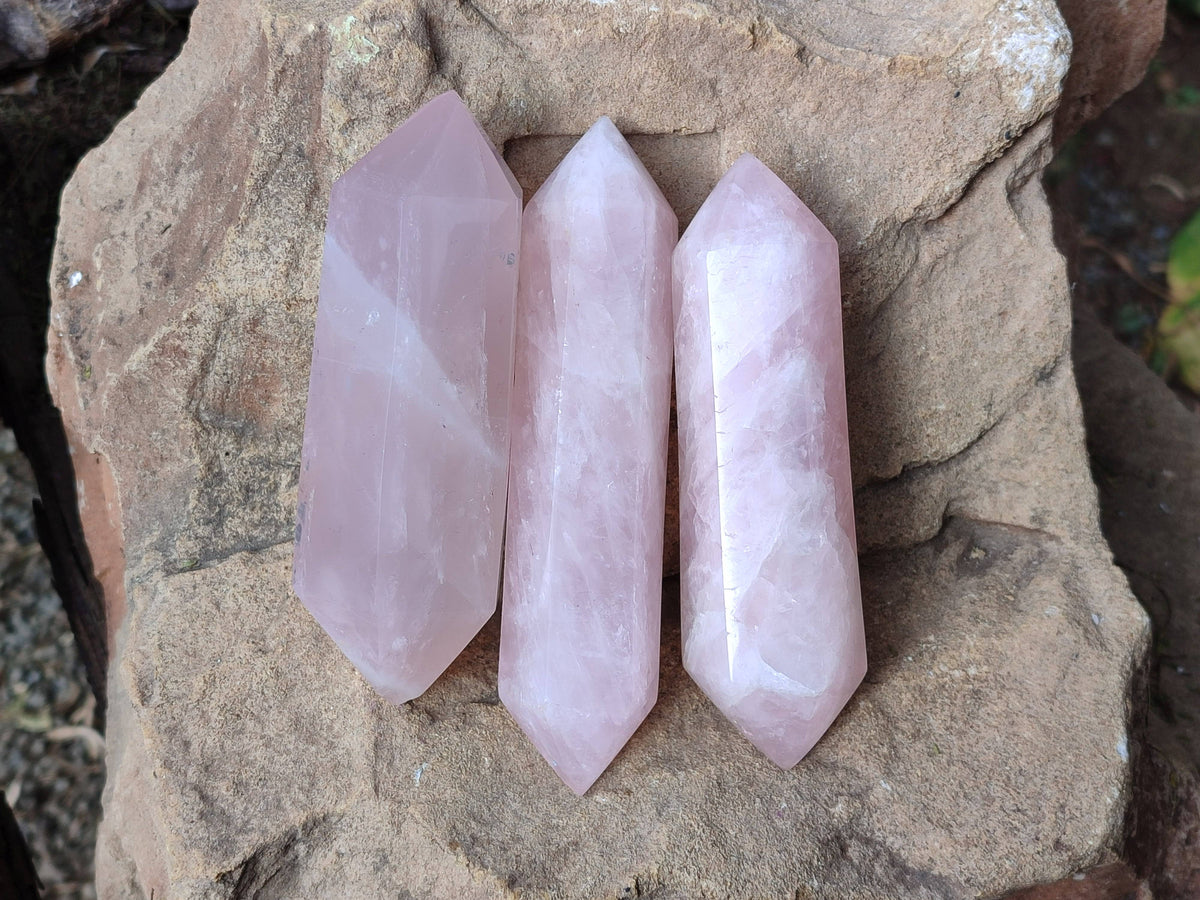 Polished Double Terminated Rose Quartz Points x 4 From Madagascar - Toprock Gemstones and Minerals 