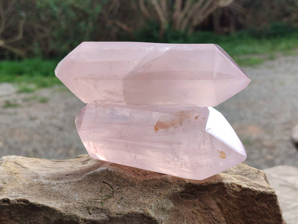 Polished Double Terminated Rose Quartz Points x 4 From Madagascar - Toprock Gemstones and Minerals 