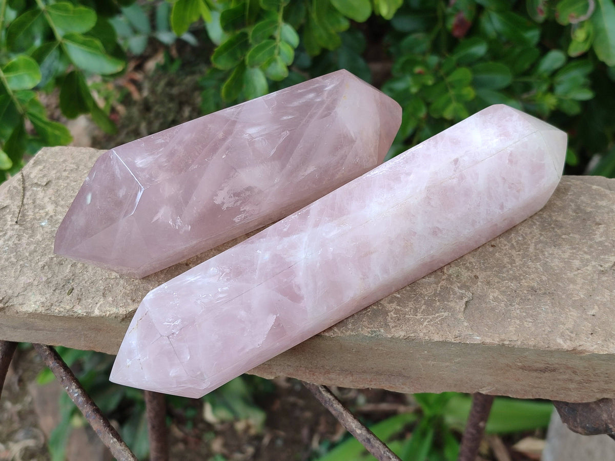 Polished Double Terminated Rose Quartz Points x 2 From Madagascar - Toprock Gemstones and Minerals 