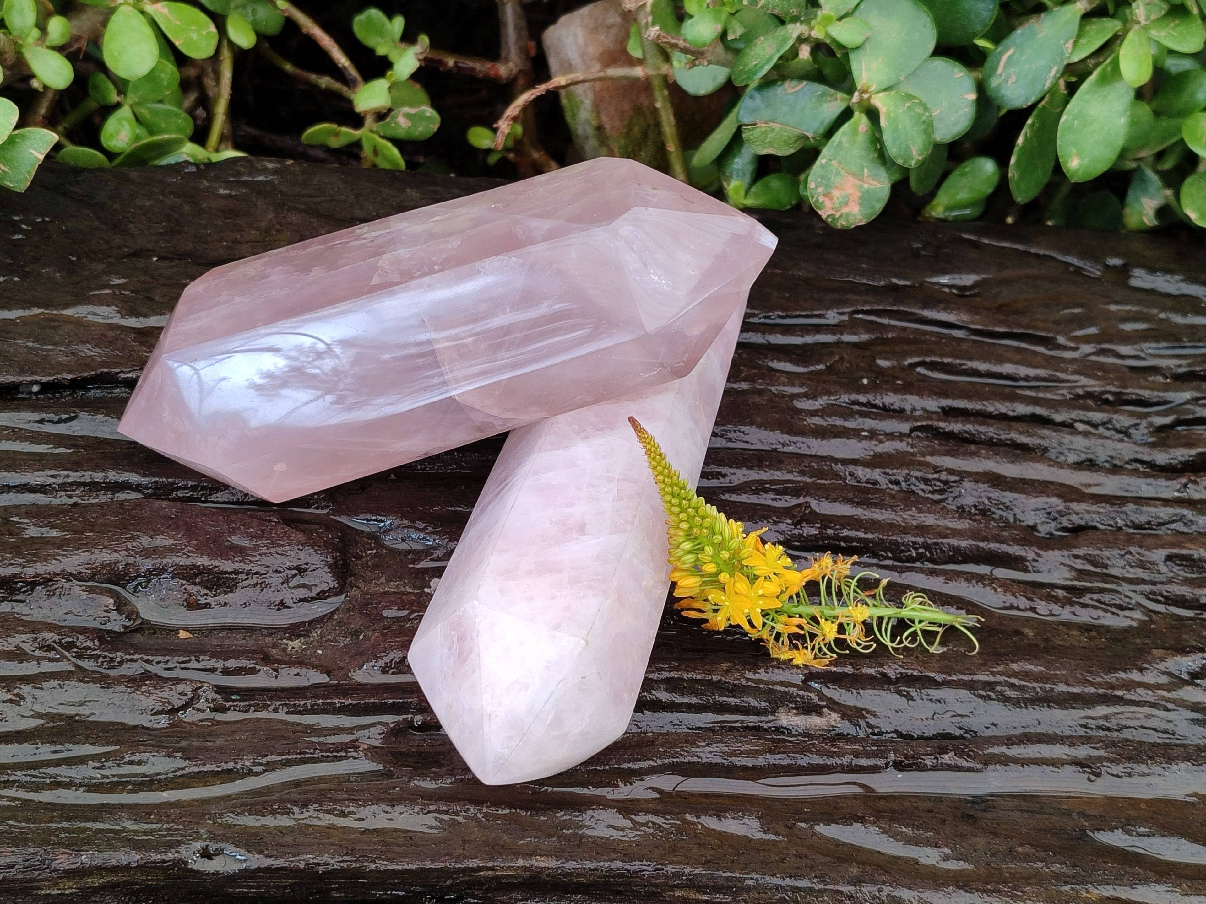 Polished Double Terminated Rose Quartz Points x 2 From Madagascar - Toprock Gemstones and Minerals 
