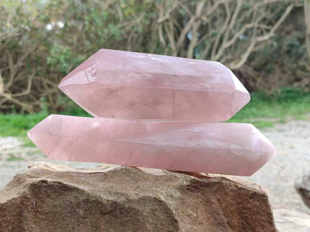Polished Double Terminated Rose Quartz Points x 2 From Madagascar - Toprock Gemstones and Minerals 