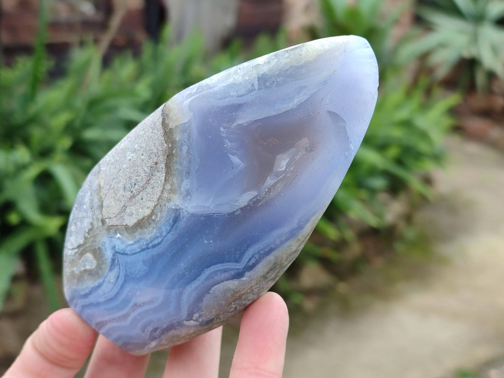 Polished Blue Lace Agate Standing Free Forms x 3 From Malawi - Toprock Gemstones and Minerals 