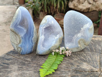 Polished Blue Lace Agate Standing Free Forms x 3 From Malawi - Toprock Gemstones and Minerals 