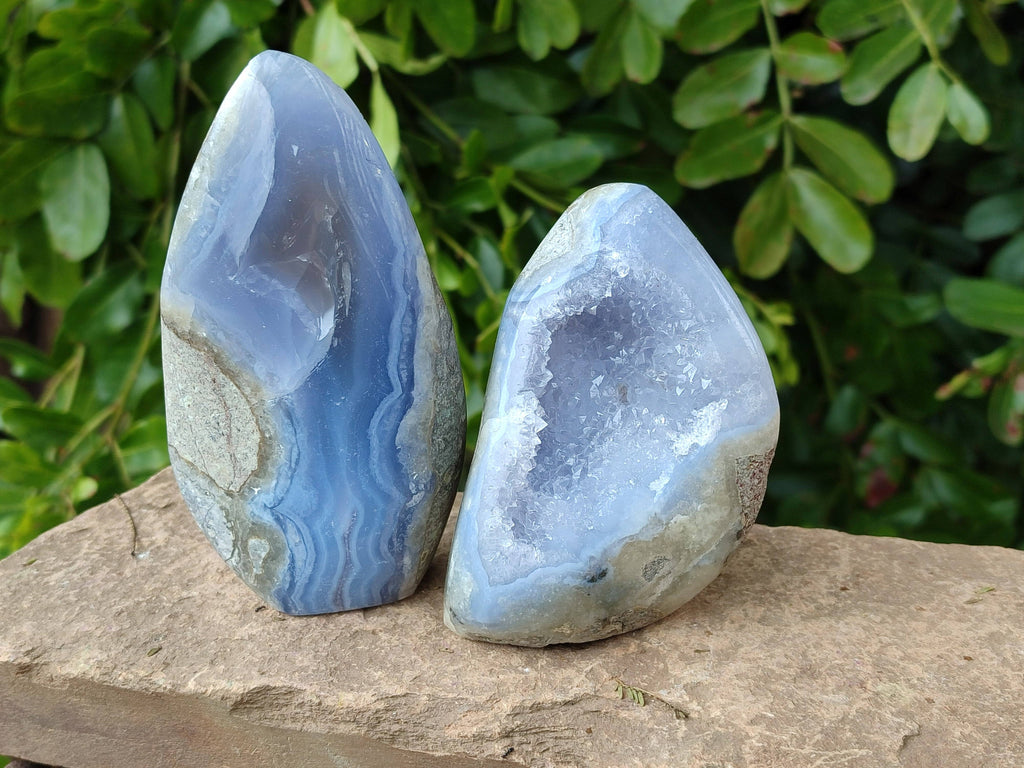 Polished Blue Lace Agate Standing Free Forms x 3 From Malawi - Toprock Gemstones and Minerals 