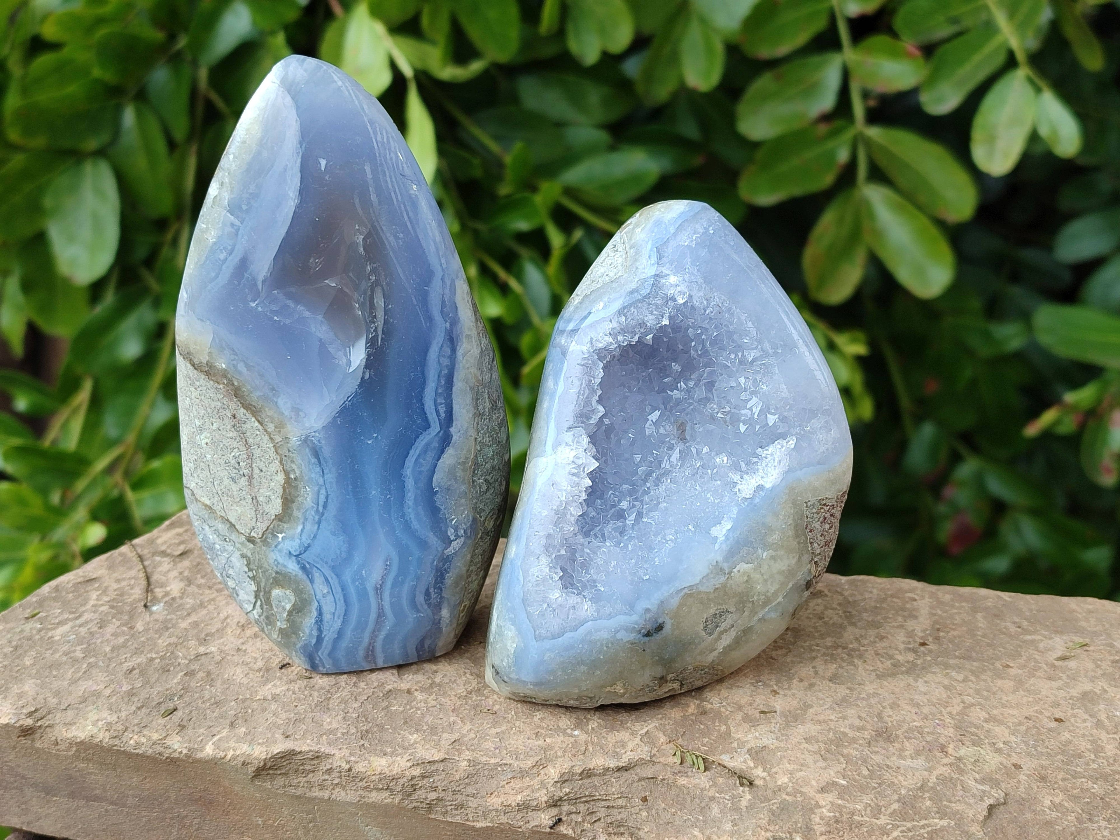 Polished Blue Lace Agate Standing Free Forms x 3 From Malawi - Toprock Gemstones and Minerals 