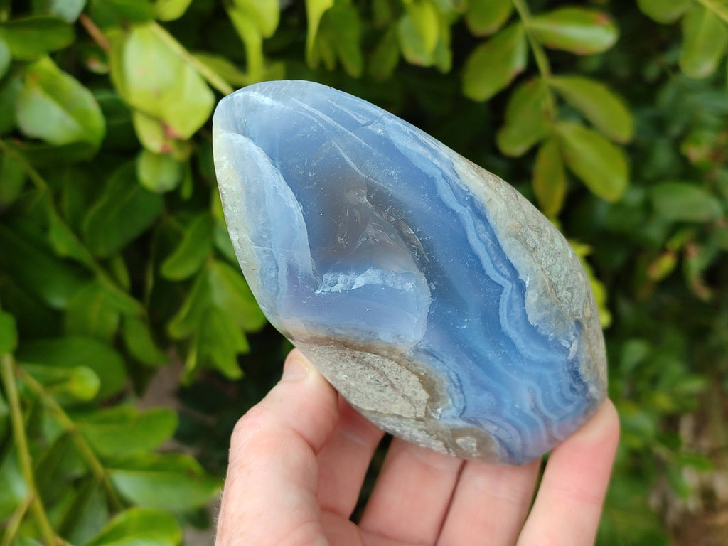 Polished Blue Lace Agate Standing Free Forms x 3 From Malawi - Toprock Gemstones and Minerals 